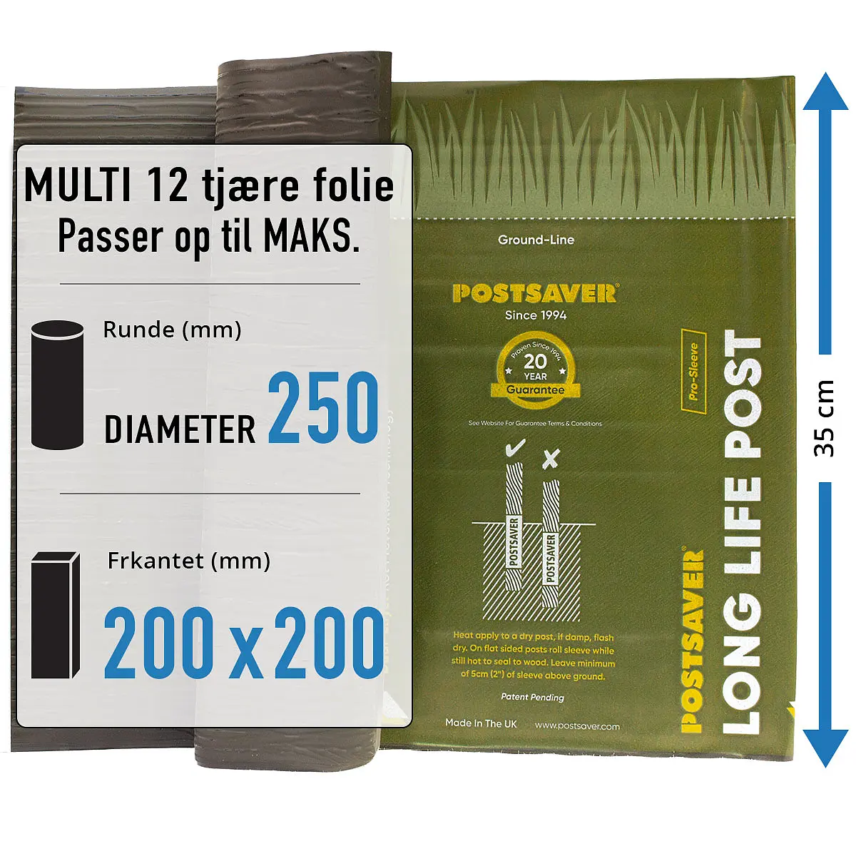 POSTSAVER FOLIE op til rund Ø250 ell. firk. 200 x 200 mm hegnsstolper